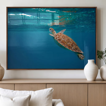 91440-MGV-FP-60X30-3P_Walnut-Sea Turtle Wall Art – Ocean Turtle Canvas Print, Underwater Marine Life Decor for Living Room, Office, Beach House or Bathroom
