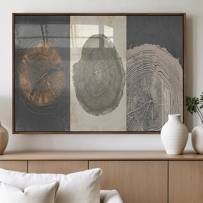 80725-MGV-FP-36X24-3P_Walnut-Wood Tree Rings Wall Art Canvas Print, Framed Tree Rings Art Picture Print, Abstract Tree Rings Perfect Modern Boho Decor Artwork