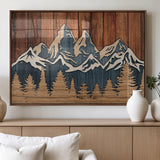 41330-MGV-FP-36X24-3P_Walnut-Rustic Mountain Wall Art – Wooden Nature Scene with Trees and Peaks, Handmade 3D Layered Decor for Living Room, Cabin or Office