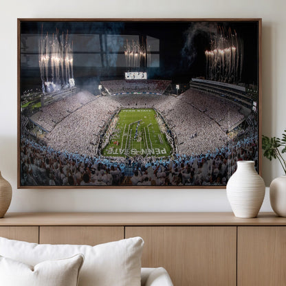 11391-MGV-FP-60X30-3P_Walnut-Penn State Stadium Wall Art – Panoramic White Out Football Game Canvas Print, College Sports Decor for Office, Man Cave, or Living