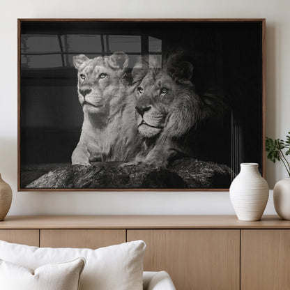 80013-MGV-FP-36X24-3P_Walnut-Lion and Lioness Wall Art – Black and White Wildlife Photography Canvas Print, African Safari Animal Decor for Office, Bedroom, or