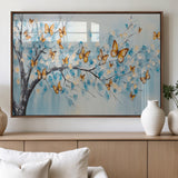 59455-MGV-FP-36X24-3P_Walnut-Butterfly Tree Branch Wall Art – Blue and Yellow Abstract Canvas Print, Modern Nature Artwork for Living Room, Bedroom or Office