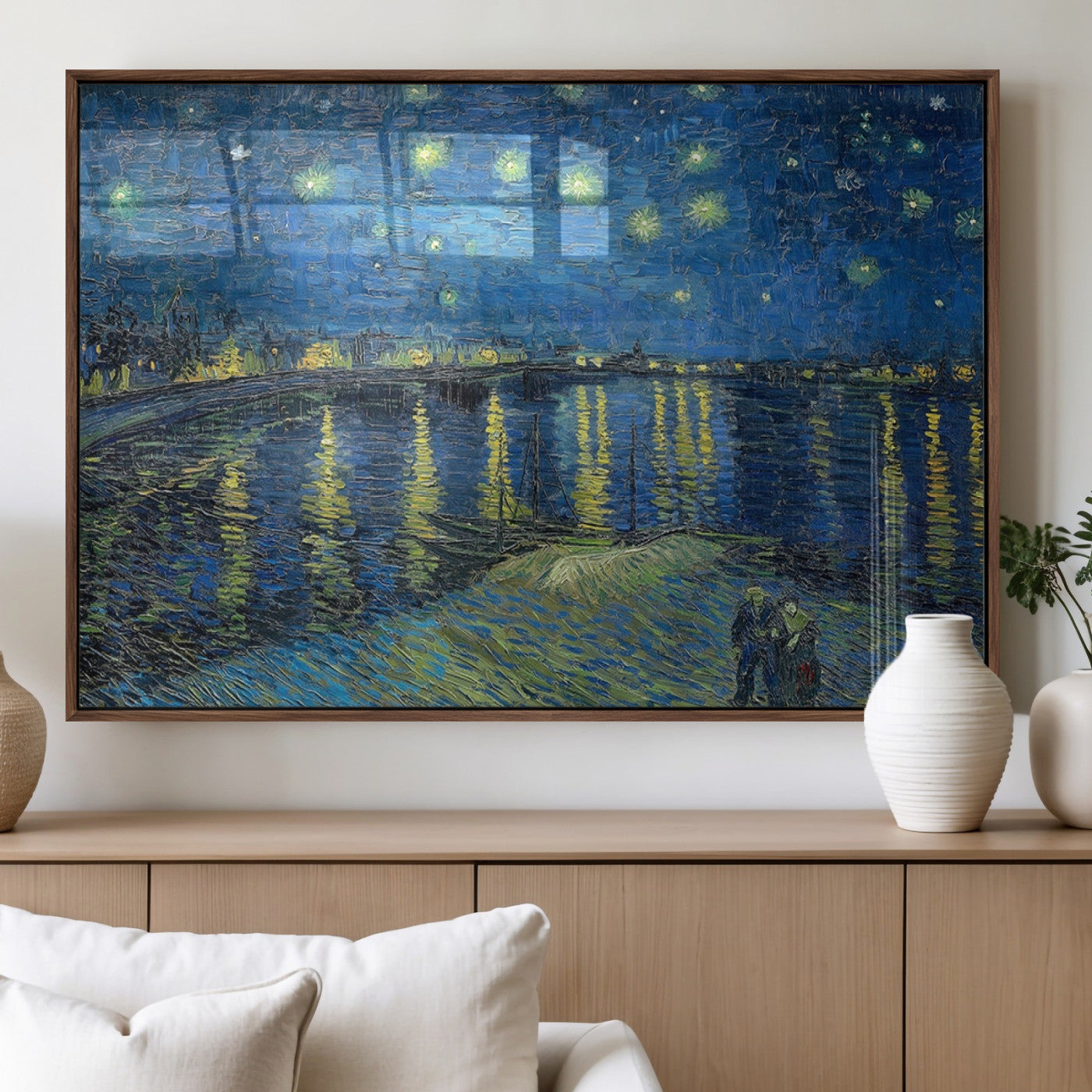94605-MGV-FP-36X24-3P_Walnut-Starry Night Over the Rhone Wall Art – Vincent van Gogh Canvas Print, Famous Impressionist Painting for Living Room, Office