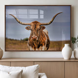 18594-MGV-FP-36X24-3P_Walnut-Texas Longhorn Bull Wall Art – Rustic Western Cattle Canvas Print, Country Farmhouse Decor for Living Room, Office or Cabin