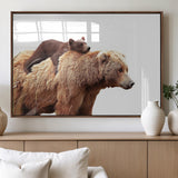 76943-MGV-FP-36X24-3P_Walnut-Mom Bear Wall Art Canvas Print, Framed Bear Photography Art Picture Print, Rustic Bear and Cub Perfect Rustic Farmhouse Decor