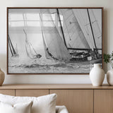 Boat-1-MGV-FP-36X24-3P_Walnut-Sailboat Racing Wall Art – Nautical Black and White Canvas Print, Ocean Adventure Decor for Office, Living Room or Bedroom