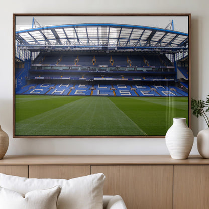 59508-MGV-FP-36X24-3P_Walnut-Chelsea Stadium Wall Art – Stamford Bridge Football Arena Canvas Print, Iconic Soccer Artwork for Living Room, Office, Game Room