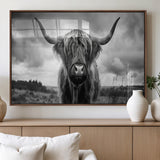 17924-MGV-FP-36X24-3P_Walnut-Highland Cow Wall Art – Black and White Rustic Longhorn Cattle Canvas Print, Farmhouse Animal Photography Decor for Country Home