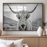 80564-MGV-FP-36X24-3P_Walnut-Highland Cow Wall Art – Black and White Scottish Highland Canvas Print, Rustic Farmhouse Decor for Living Room, Bedroom or Office