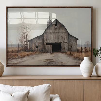 11602-MGV-FP-36X24-3P_Walnut-Old Barn Wall Art Canvas Print, Framed Rustic Barn Art Picture Print, Old Farmhouse Perfect Rustic Farmhouse Decor Artwork