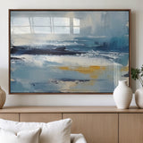 19746-MGV-FP-36X24-3P_Walnut-Abstract Ocean Wall Art – Modern Coastal Canvas Print with Blue, White and Gold Textures, Contemporary Seascape Painting for