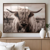 55903-MGV-FP-36X24-3P_Walnut-Highland Cow Wall Art – Rustic Sepia Scottish Highland Bull Canvas Print, Farmhouse Country Animal Decor for Living Room, Bedroom