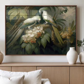 84047-MGV-FP-36X24-3P_Walnut-Tropical Birds Wall Art – Elegant Botanical Canvas Print, Exotic Nature Decor for Living Room, Bedroom or Office
