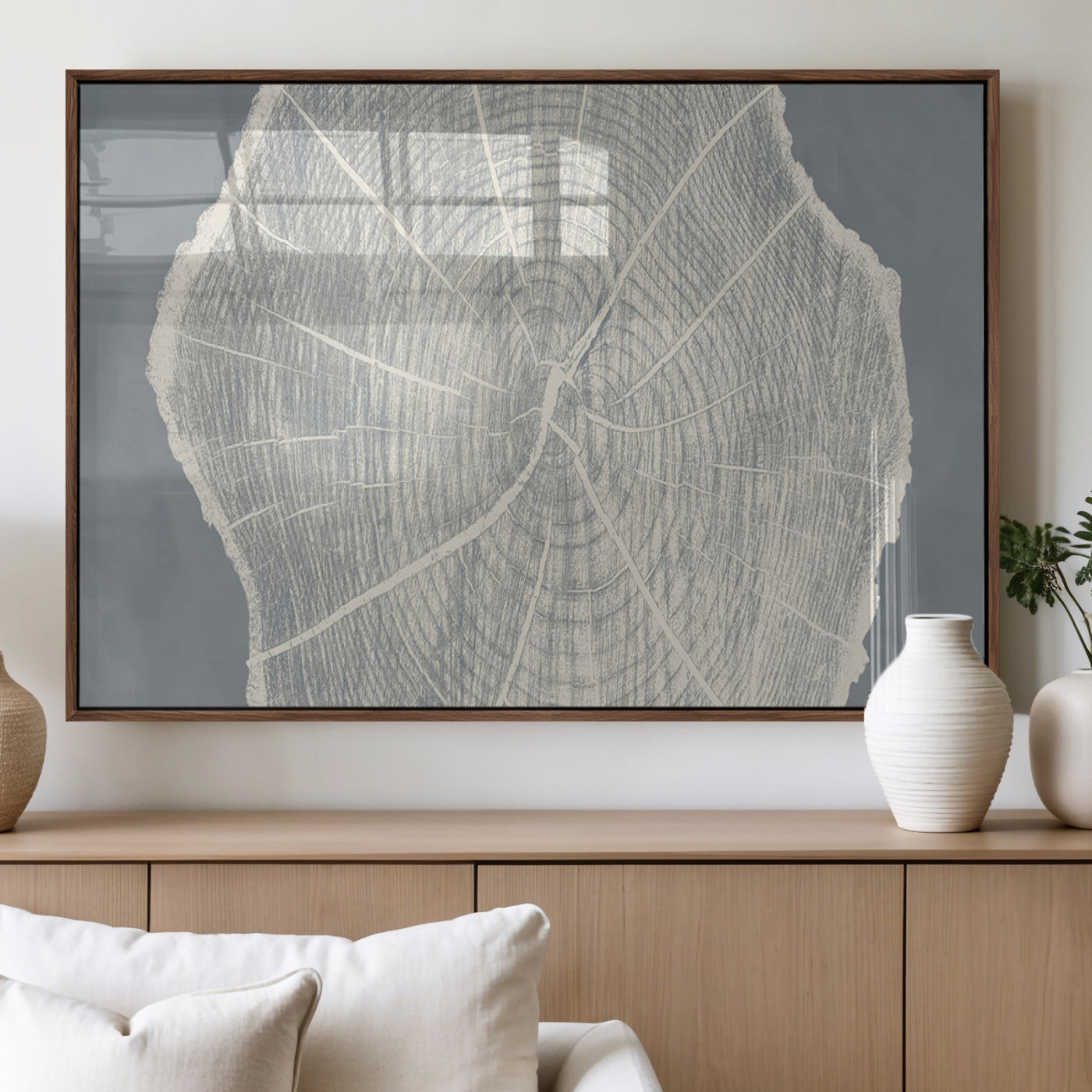 25547-MGV-FP-60X30-3P_Walnut-Tree Ring Wall Art Canvas Print, Framed Linocut Tree Ring Art Picture Print, Wood Texture Perfect Minimalist Farmhouse Decor