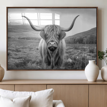52903-MGV-FP-60X30-3P_Walnut-Highland Cow Wall Art – Black and White Canvas Print Rustic Cattle Portrait, Farmhouse Country Decor for Living Room, Office,