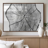 98709-MGV-FP-60X30-3P_Walnut-Tree Ring Wall Art – Black and White Canvas Print Rustic Wood Cross Section, Minimal Nature Inspired Decor for Living Room,