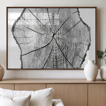 98709-MGV-FP-60X30-3P_Walnut-Tree Ring Wall Art – Black and White Canvas Print Rustic Wood Cross Section, Minimal Nature Inspired Decor for Living Room,