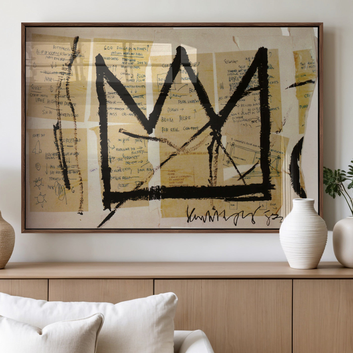 37215-MGV-FP-36X24-3P_Walnut-Abstract Crown Wall Art – Urban Graffiti Style Canvas Print Modern Street Art Design, Bold Contemporary Decor for Living Room,