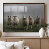 87339-MGV-FP-60X30-3P_Walnut-Sheep Wall Art – Rustic Farmhouse Canvas Print Flock Standing Misty Field Countryside Photography, Country Animal Decor for Living