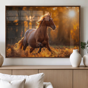 92144-MGV-FP-60X30-3P_Walnut-Sunset Horse Wall Art Canvas Print, Framed Horse Barn Art Picture Print, Majestic Horse Perfect Rustic Farmhouse Decor Artwork