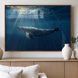 18052-MGV-FP-60X30-3P_Walnut-Whale Wall Art – Majestic Ocean Canvas Print Marine Life Underwater Sunlight Scene, Nautical Coastal Decor for Living Room,