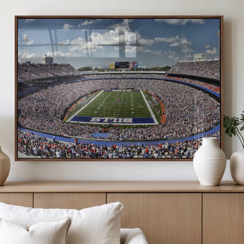 76491-MGV-FP-60X30-3P_Walnut-Buffalo Bills Stadium Wall Art Canvas Print, Framed Bills Stadium Art Picture Print, Highmark Stadium Perfect Sport Room Decor