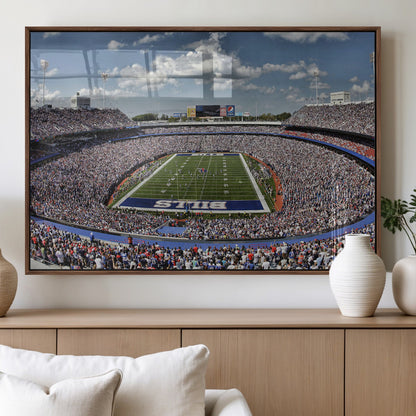 76491-MGV-FP-60X30-3P_Walnut-Buffalo Bills Stadium Wall Art Canvas Print, Framed Bills Stadium Art Picture Print, Highmark Stadium Perfect Sport Room Decor
