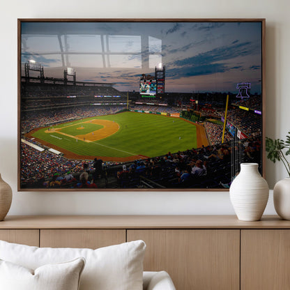 17415-MGV-FP-60X30-3P_Walnut-Philadelphia Phillies Stadium Wall Art Canvas Print, Framed Citizens Bank Park Art Picture Print, Phillies Stadium Field Perfect