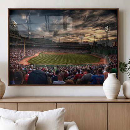 53432-MGV-FP-36X24-3P_Walnut-Fenway Park Stadium Wall Art Canvas Print, Framed Boston Baseball Stadium Art Picture Print, Massachusetts Fenway Park Perfect