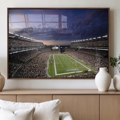 52712-MGV-FP-36X24-3P_Walnut-Gillette Stadium Field Wall Art Canvas Print, Framed Massachusetts Stadium Art Picture Print, Gillette Stadium Perfect Sport Room