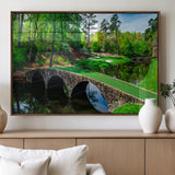57655-MGV-FP-36X24-3P_Walnut-Golf Course Wall Art – Canvas Print Scenic Green Fairway Stone Bridge Water Reflection Landscape, Classic Sports Decor for Office,