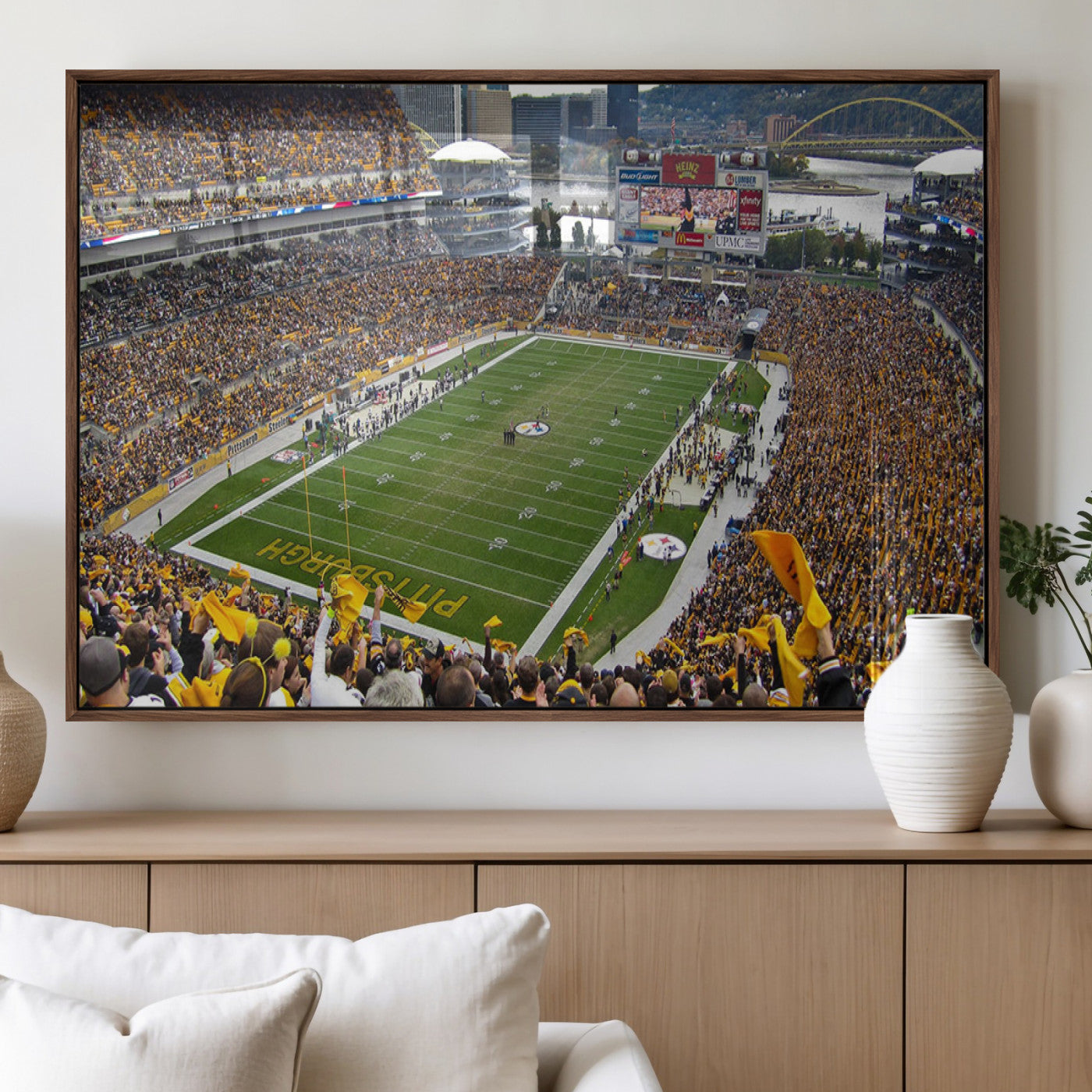 51419-MGV-FP-36X24-3P_Walnut-Heinz Field Wall Art Canvas Print, Framed Pittsburgh Stadium Field Art Picture Print, Heinz Stadium Field Perfect Sports Room