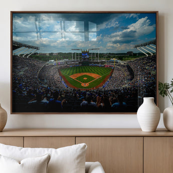 37127-MGV-FP-36X24-3P_Walnut-Kauffman Stadium Wall Art Canvas Print, Framed Kansas City Royals Field Art Picture Print, Baseball Stadium Perfect Sport Room