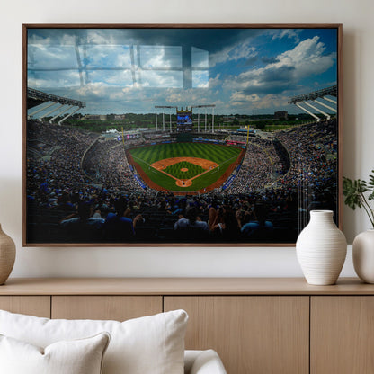 37127-MGV-FP-36X24-3P_Walnut-Kauffman Stadium Wall Art Canvas Print, Framed Kansas City Royals Field Art Picture Print, Baseball Stadium Perfect Sport Room