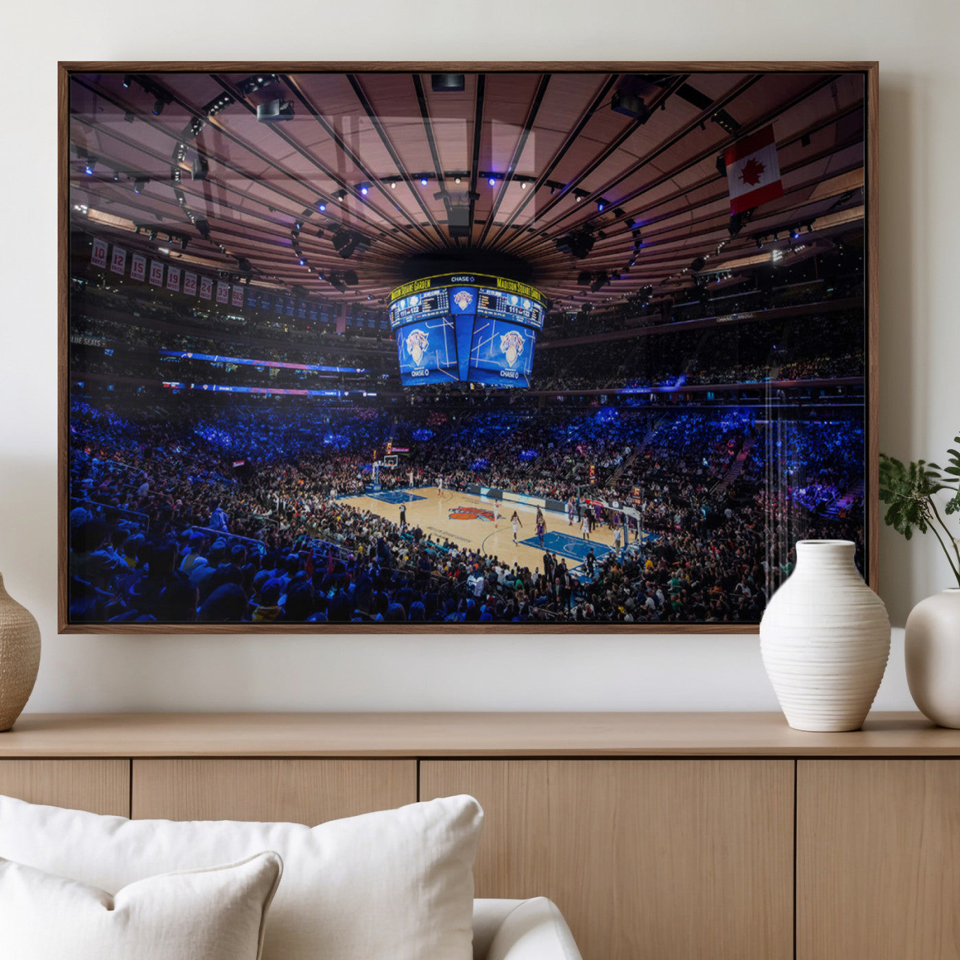 20491-MGV-FP-36X24-3P_Walnut-Madison Square Garden Wall Art Canvas Print, Framed New York Stadium Art Picture Print, MSG Stadium Perfect Sport Room Decor