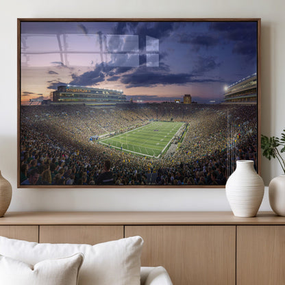 50825-MGV-FP-36X24-3P_Walnut-Notre Dame Stadium Wall Art Canvas Print, Framed Indiana Stadium Art Picture Print, Football Stadium Perfect Sports Room Decor