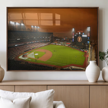 31315-MGV-FP-36X24-3P_Walnut-Oracle Park Stadium Wall Art Canvas Print, Framed California Stadium Art Picture Print, Oracle Park Field Perfect Sport Room Decor
