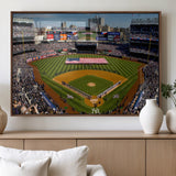 20879-MGV-FP-60X30-3P_Walnut-Yankee Stadium Wall Art Canvas Print, Framed New York Stadium Art Picture Print, Yankee Field Perfect Sport Room Decor Artwork