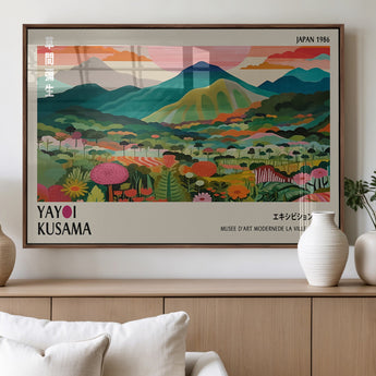 54215-MGV-FP-36X24-3P_Walnut-Yayoi Kusama Wall Art – Panoramic Japanese Landscape Canvas Print, Modern Abstract Nature Decor for Office, Bedroom or Living Room