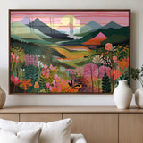 99638-MGV-FP-36X24-3P_Walnut-Sunset Meadow Wall Art – Panoramic Mountain Landscape with Wildflowers Canvas Print, Vibrant Nature Decor for Living Room, Bedroom