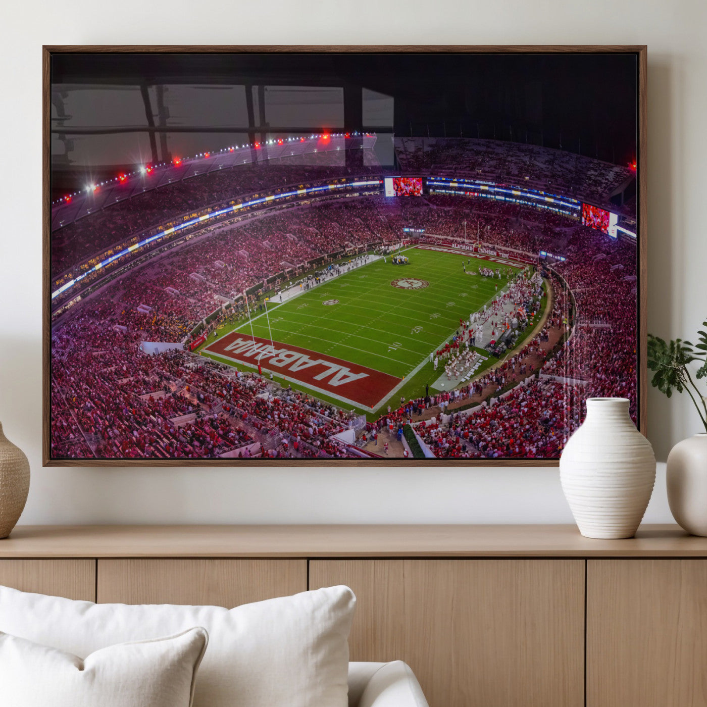11343-MGV-FP-36X24-3P_Walnut-Bryant-Denny Stadium Wall Art – Panoramic Alabama Crimson Tide Football Field Canvas Print, Game Day Decor for Office, Man Cave or