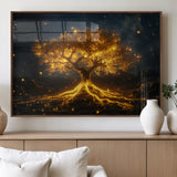 60194-MGV-FP-36X24-3P_Walnut-Glowing Tree Wall Art – Golden Roots Fantasy Canvas Print, Mystical Illuminated Tree Painting Poster for Living Room, Bedroom,