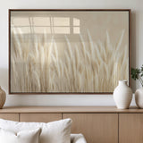 81444-MGV-FP-60X30-3P_Walnut-Pampas Grass Wall Art Canvas Print, Framed Beige Pampas Grass Art Picture Print, Minimalist Beige Perfect Minimalist Nature Decor