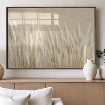 81444-MGV-FP-60X30-3P_Walnut-Pampas Grass Wall Art Canvas Print, Framed Beige Pampas Grass Art Picture Print, Minimalist Beige Perfect Minimalist Nature Decor