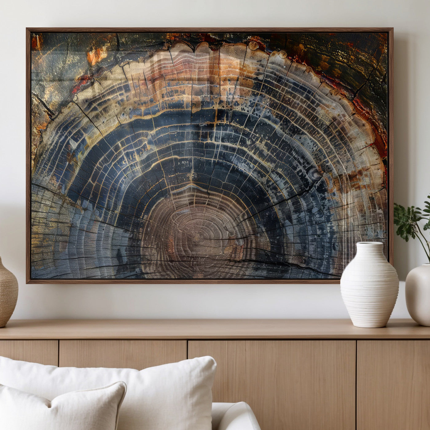 16193-MGV-FP-60X30-3P_Walnut-Tree Ring Wall Art – Abstract Wood Grain Canvas Print, Rustic Nature Texture Artwork Poster for Living Room, Bedroom, Office,