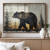 83875-MGV-FP-60X30-3P_Walnut-Sunset Bear Wall Art – Rustic Wildlife Canvas Print with Forest Silhouette, Cabin Lodge Decor for Living Room or Office