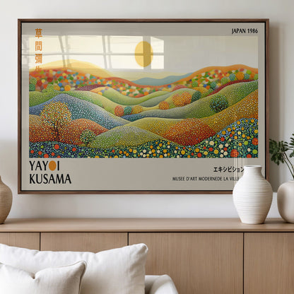 33864-MGV-FP-60X30-3P_Walnut-Pointillism Yayoi Wall Art Canvas Print, Framed Yayoi Kusama Art Picture Print, Yayoi Kusama Dot Perfect Abstract Nature Decor