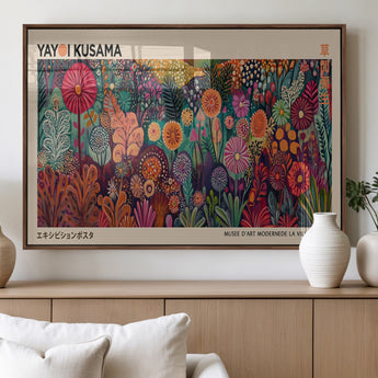 51280-MGV-FP-60X30-3P_Walnut-Abstract Yayoi Kusama Wall Art Canvas Print, Framed Japanese Wabi Sabi Art Picture Print, Yayoi Kusama Perfect Abstract Modern
