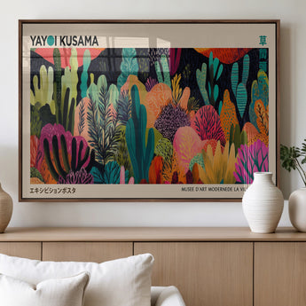 45711-MGV-FP-60X30-3P_Walnut-Yayoi Kusama Wall Art Canvas Print, Framed Abstract Yayoi Kusama Art Picture Print, Japanese Wabi Sabi Perfect Modern Abstract