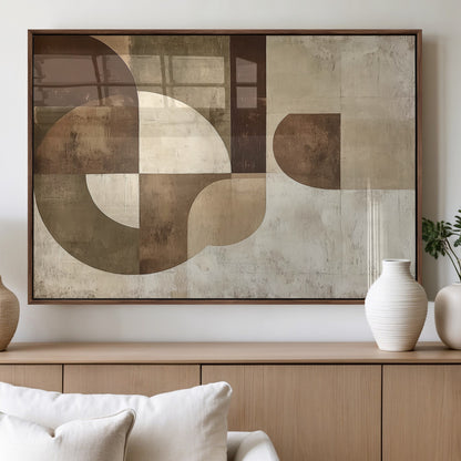 59767-MGV-FP-36X24-3P_Walnut-Abstract Geometric Shapes Wall Art – Modern Minimalist Canvas Print, Neutral Brown Beige Tan Artwork for Living Room, Bedroom,